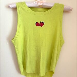 American Eagle Lime Green Tank Top with Strawberry Design